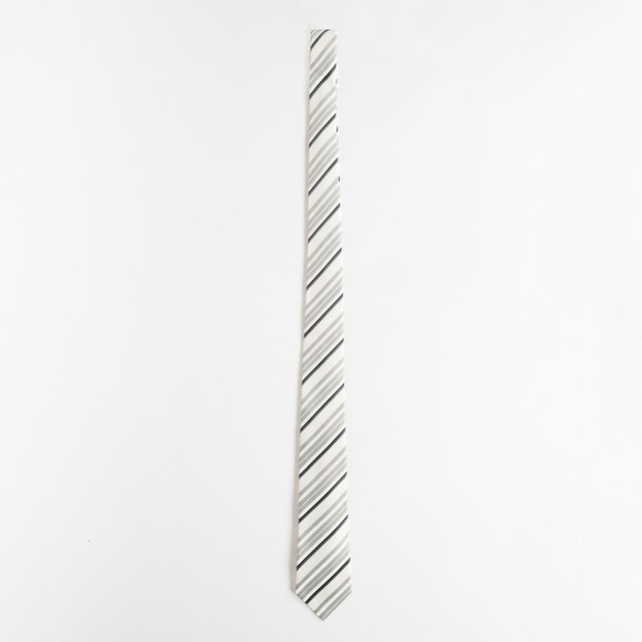 Alfani White Gray Striped Silk Men's Necktie Business Attire Accessory - Picture 7 of 11